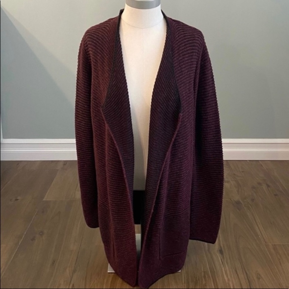 JJILL shawl collar cardigan sweater - maroon/burgundy & black - size S